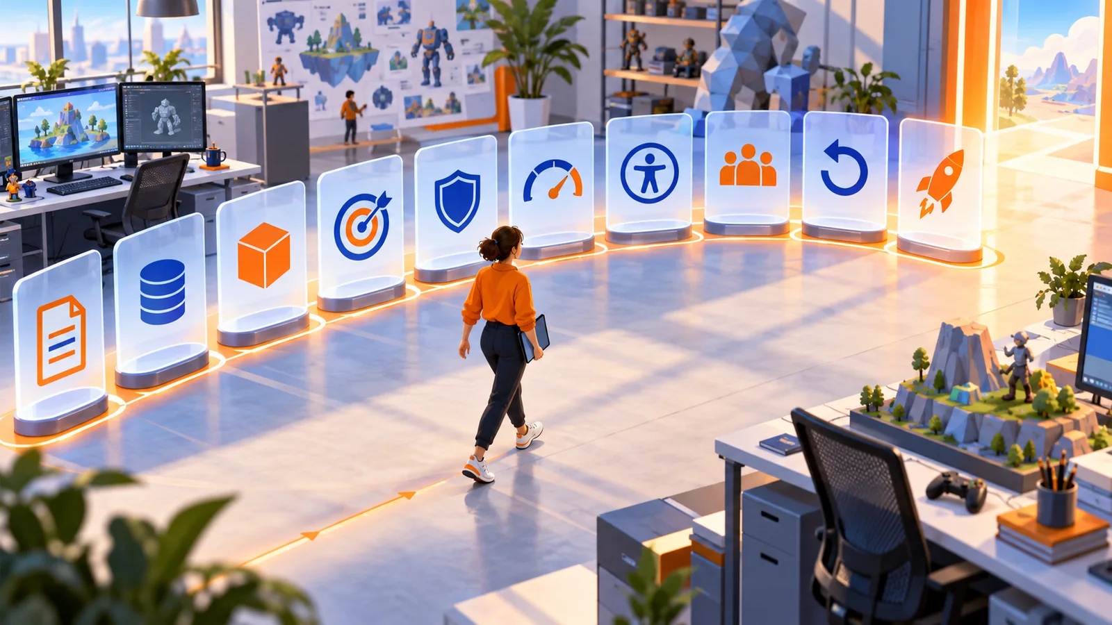 A producer walks through unnumbered AI production review gates